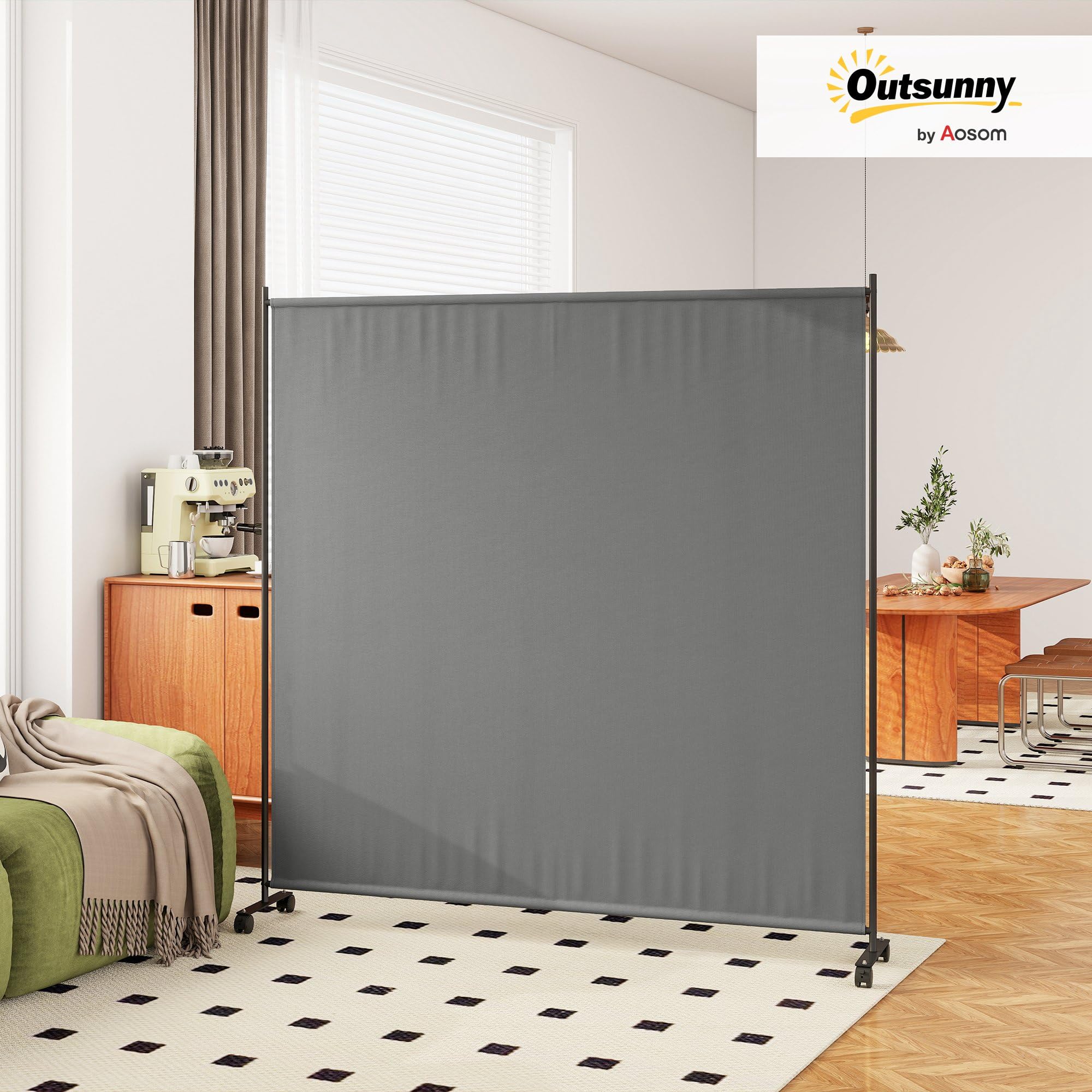 Outsunny Panneau Brise-Vue Extérieur sur roulettes 183x30x181 cm Gris | Opaque, Autoportant, Paravent Brise Vue Jardin, pour Terrasse Balcon