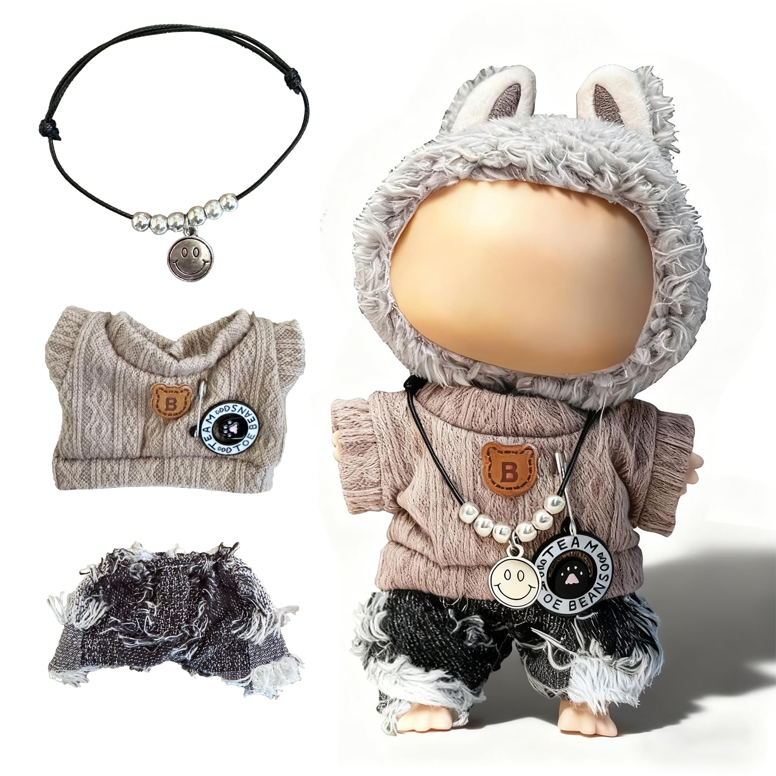 Photo 1 of 17cm Doll Clothes Set(NO Doll), for Labubu Clothes, for Labubu Outfits - Cute Knit Sweater & Handcrafted Crochet Skirt, Premium Fashion Dresses, Soft Stretch Fabric Costume Accessories Suit