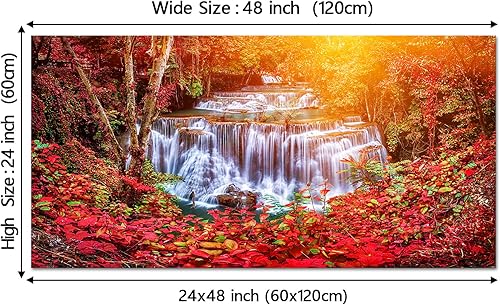 Miniatura 6 de YeiLnm Lienzo decorativo para pared, diseño de cascadas, árboles rojos, bosque, paisaje, lienzo para sala de estar, dormitorio, oficina, decoración