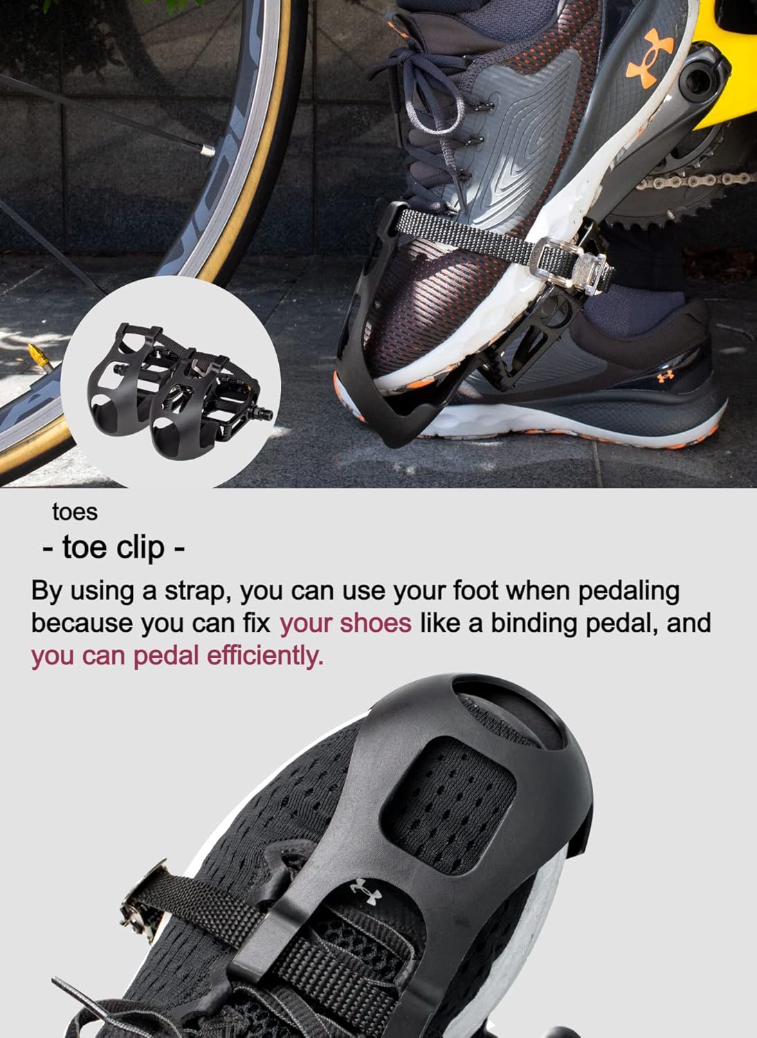 GORIX Bike Flat Pedals Toe Clip Set with Strap Road Mountain MTB Spin Bike Bicycle (GX-TOE829)