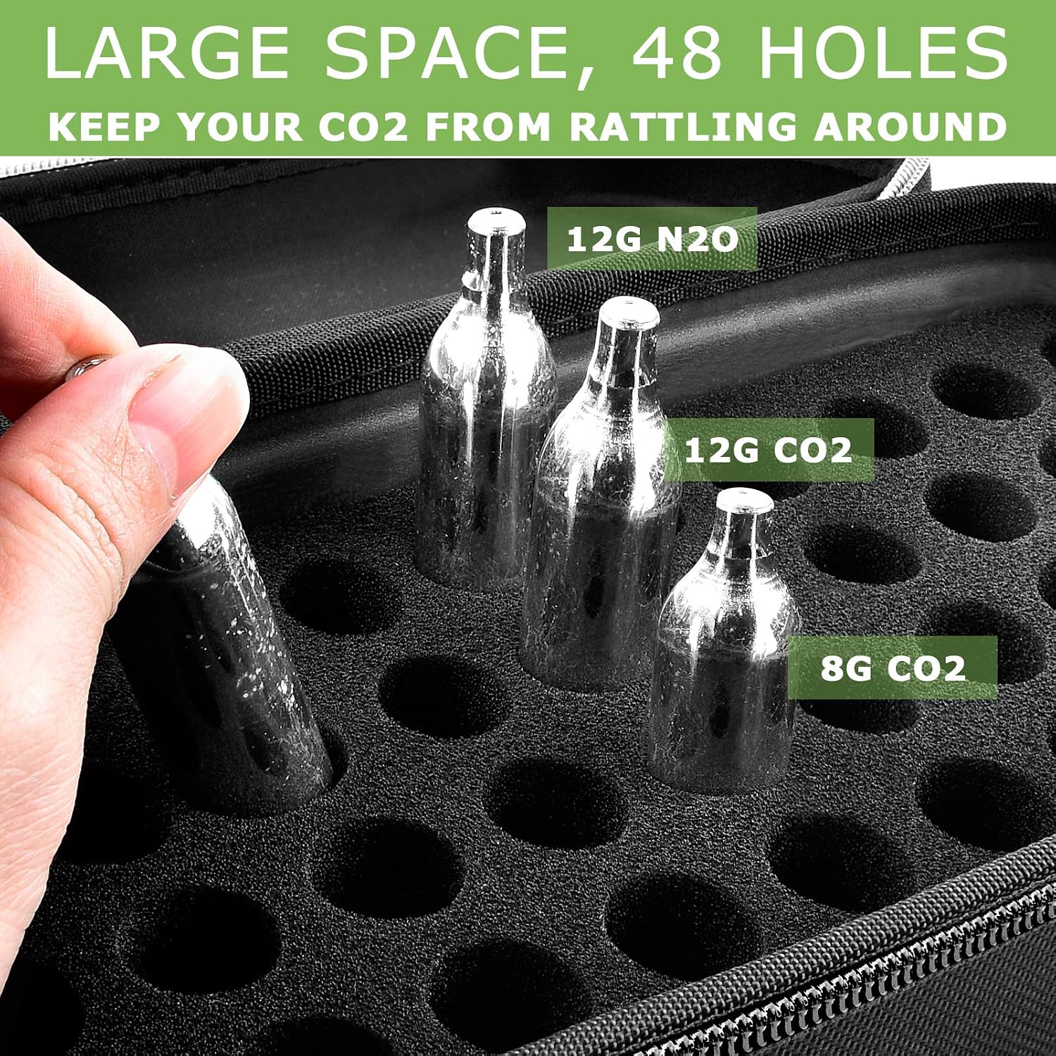 CO2 N2O Cartridge Organizer Case Only, 40-Slot Holder for 8g/12g Refills, Fits for Crosman for Umarex for Daisy for Leland Style Cartridges, Hard Storage Box for Bike Inflators, Airsoft Paintball Gear