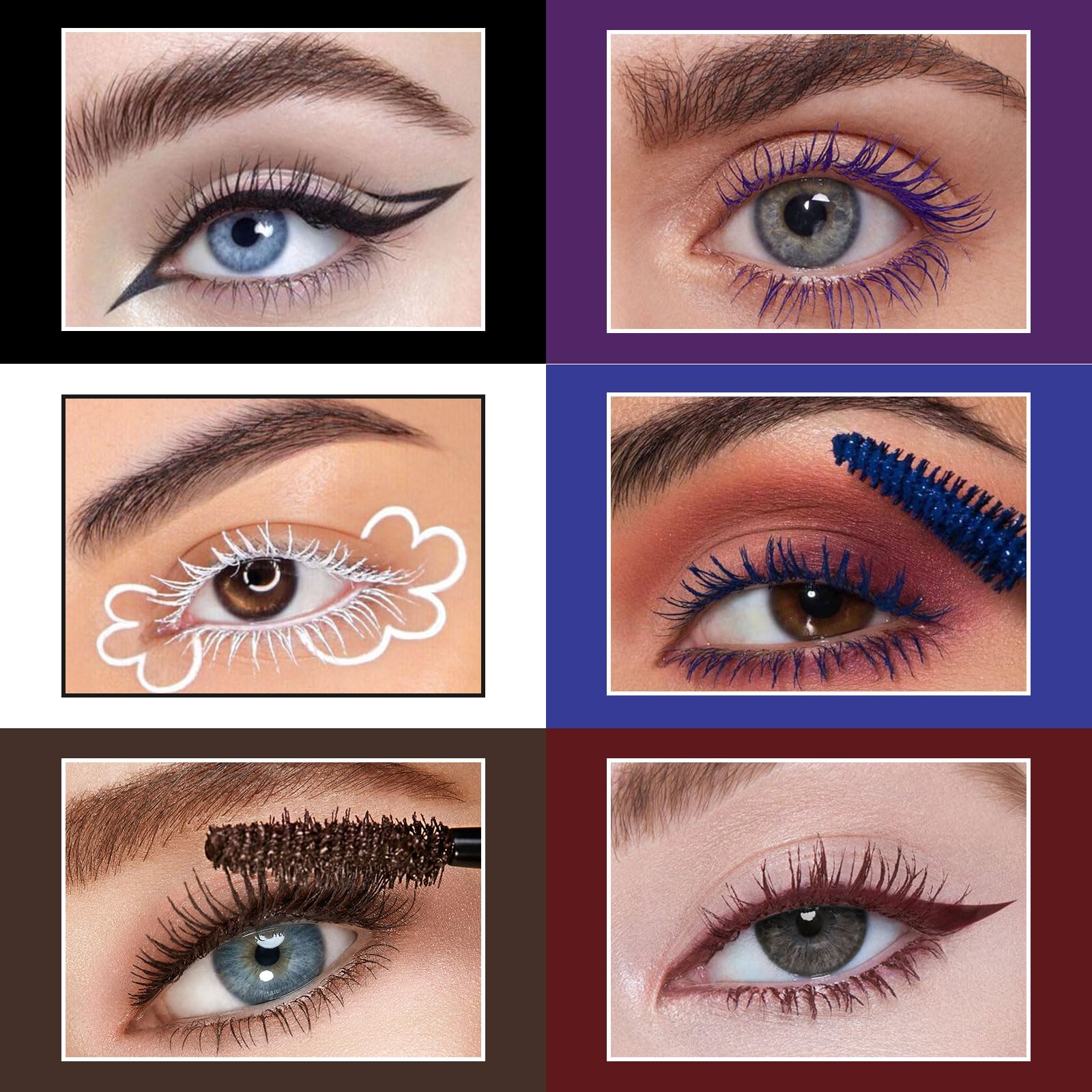 UCANBE Mascara Eyeliner Set, Wasserfeste Bunte Augenschminke - Mascara für Natürlich Aussehende, Lang Anhaltende, Geschwungene Wimpern, Eyeliner für Wischfeste, Farbechte Ergebnisse (Beerenrot)
