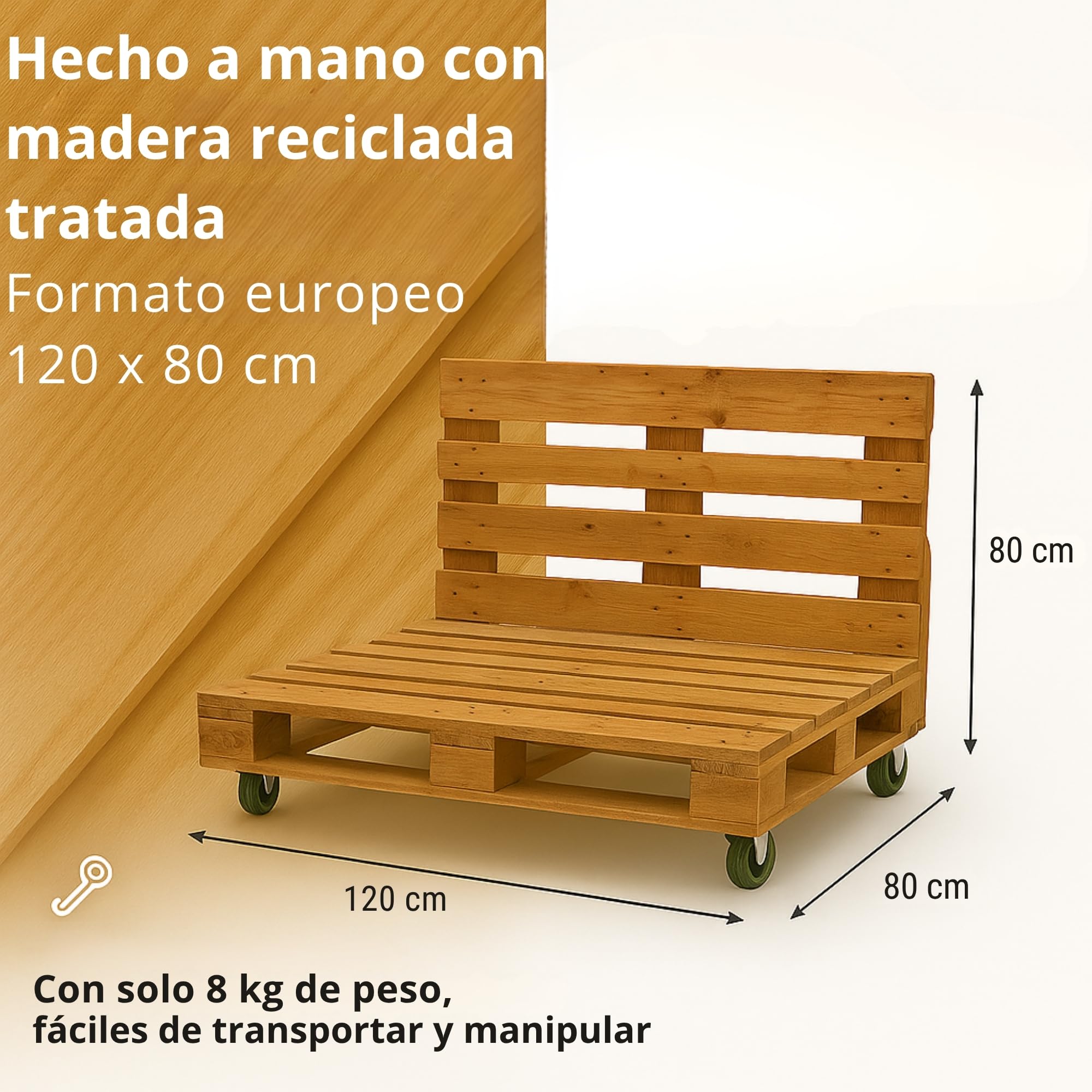 Diverpuffs Sofá Palet Exterior Madera Tratada 120x80 Resistente Agua y Sol con Ruedas con Freno Terraza Patio Jardín Diseño Natural Relajante Sin Mantenimiento Cómodo Montaje Fácil Chill out