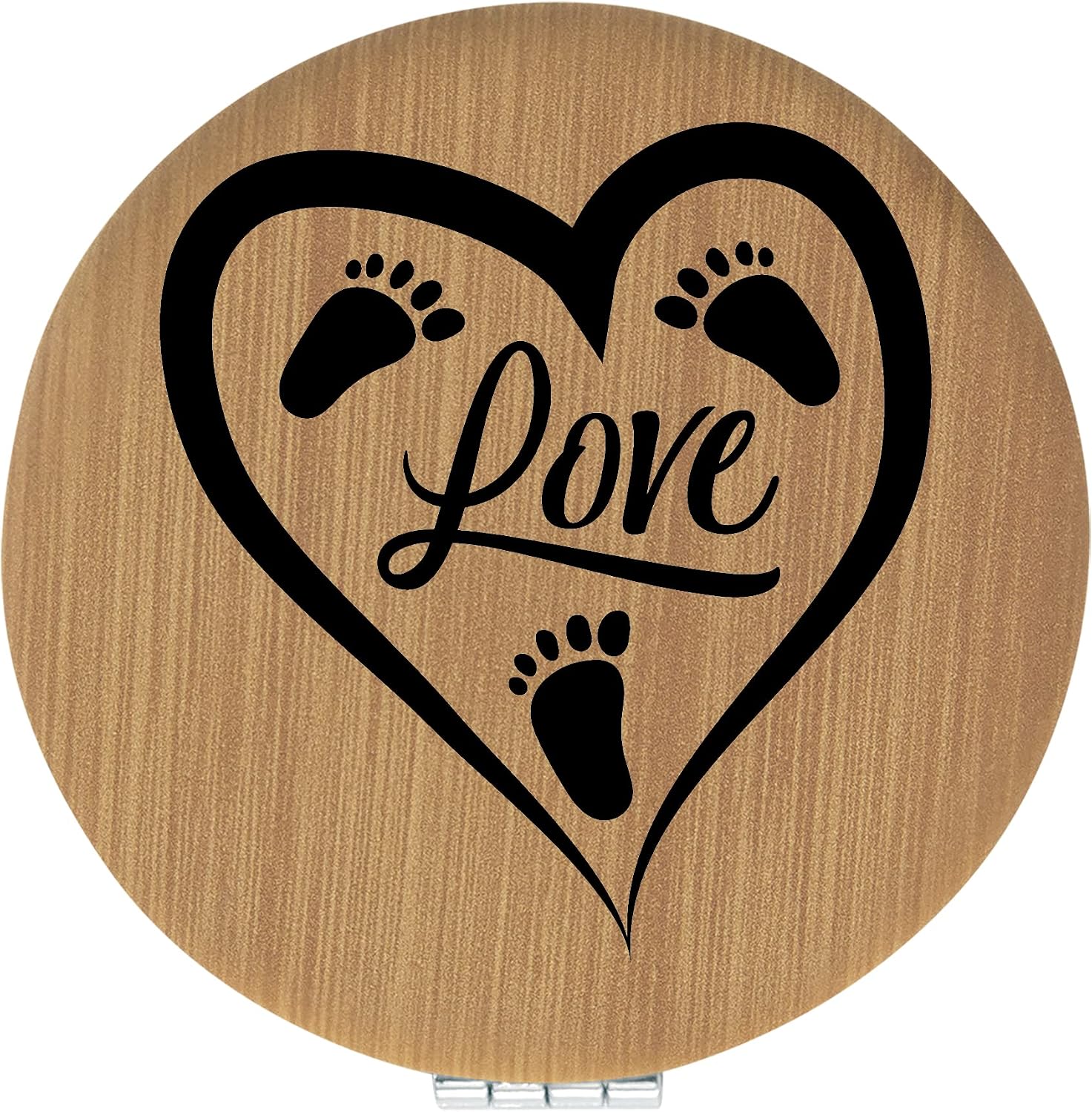 Love Baby Feet Tan Laser Engraved Leatherette Compact Mirror - Stylish and Practical Portable Makeup Mirror - 2.5 Inch Diameter