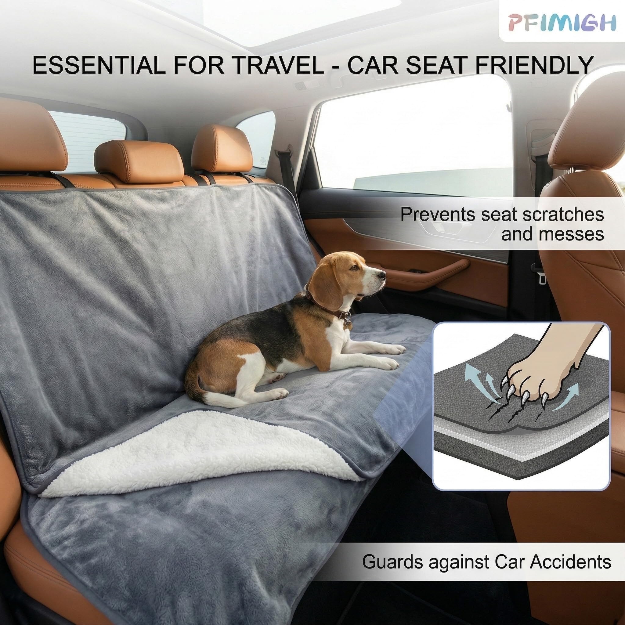 Manta Impermeable para Perros, 3 Capas de Franela y Sherpa, Cobertor Reversible Protector para Cama, Sofá y Sillón, Gris, 152x203cm