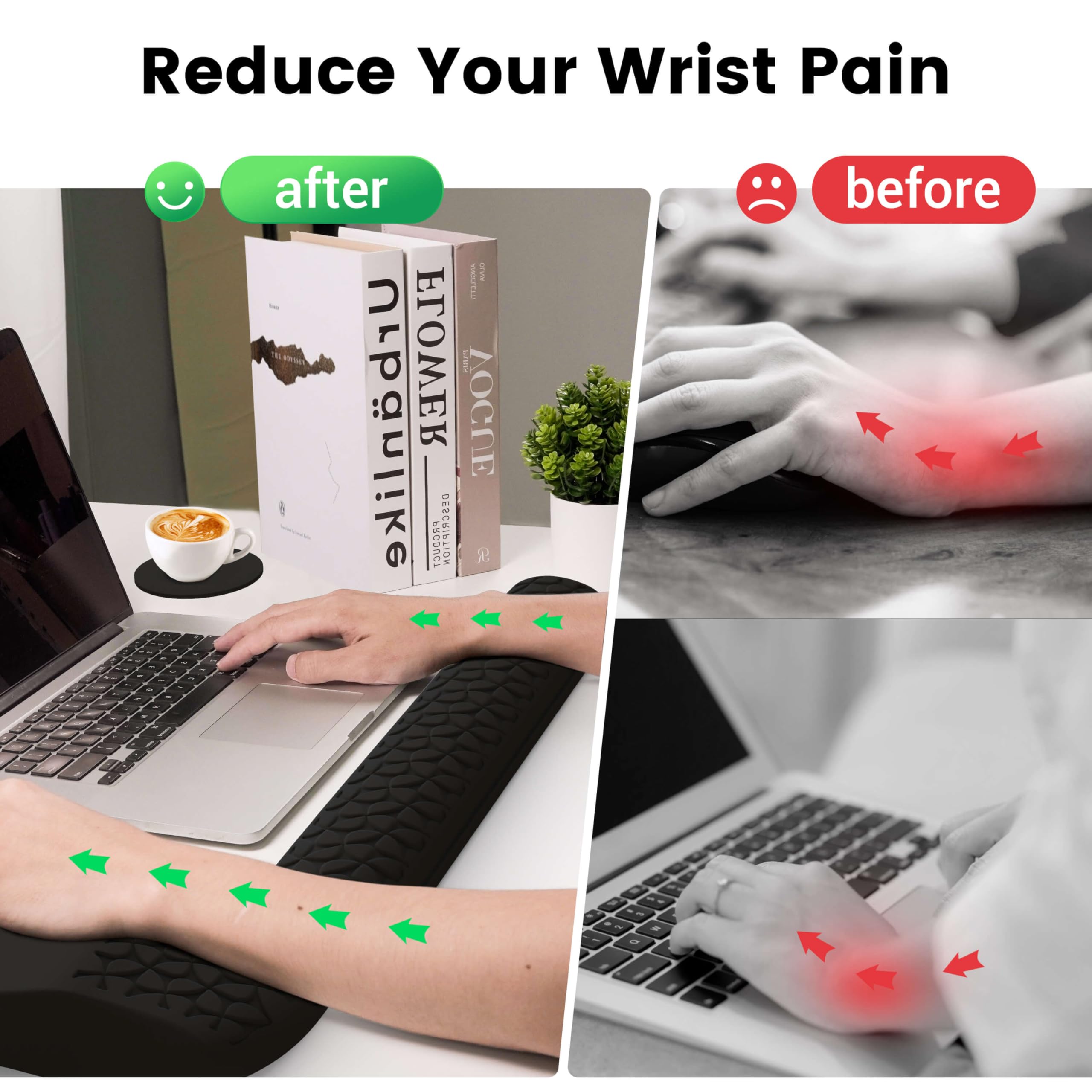 Mekass Set 3 in 1 con tappetino per mouse ergonomico e poggiapolsi per tastiera, in memory foam super morbido, supporto per il polso per tastiera del computer, braccioli antiscivolo per digitare