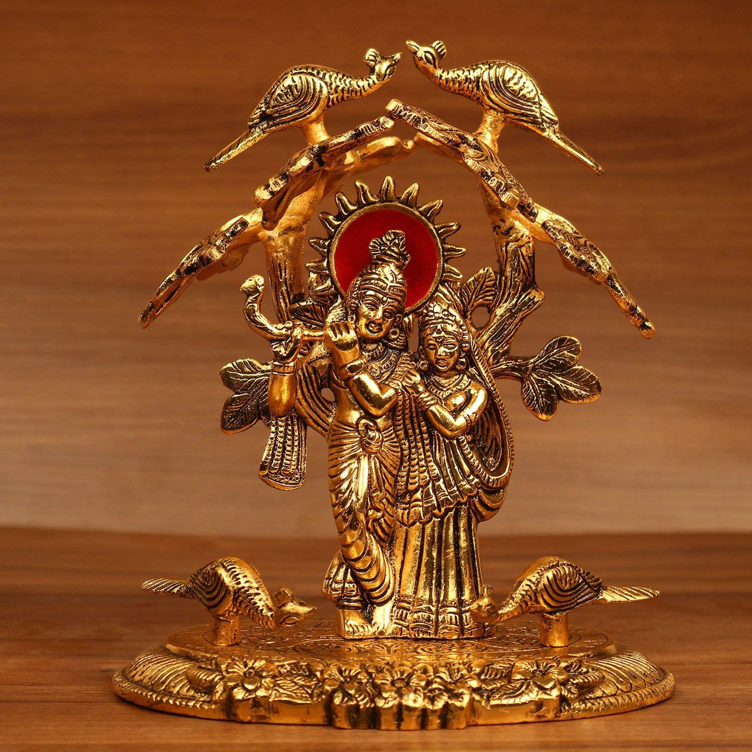 Prince Home Decor & Gifts Fabric Gold Oxidized Finish Radha Krishna Playing Flute Under Tree God Idols for Home Decor (Multicolour, Standard) - Image 3 thumbnail