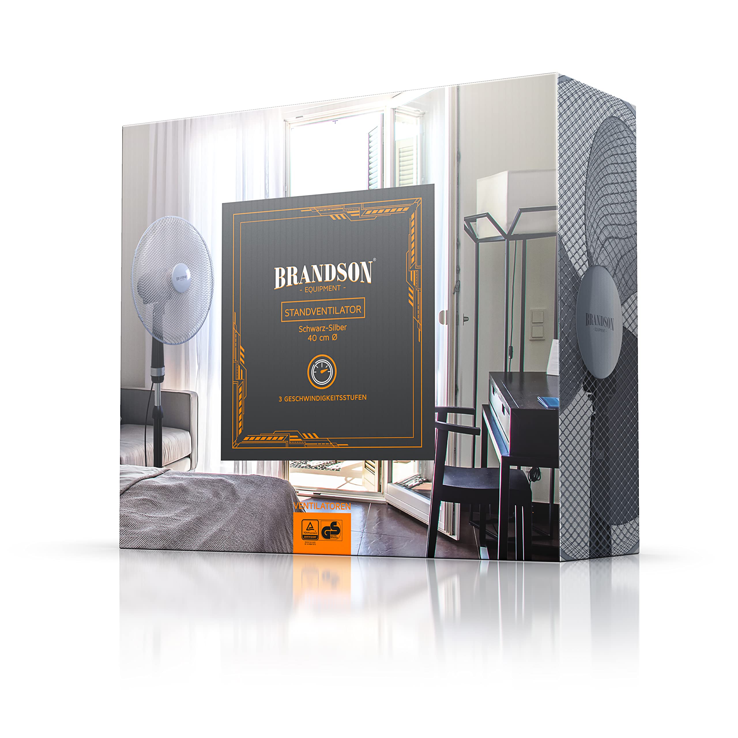 Brandson Standventilator 40cm höhenverstellbar 122cm mobiler Lüfter 3 Geschwindigkeitsstufen Oszillationsfunktion 80°