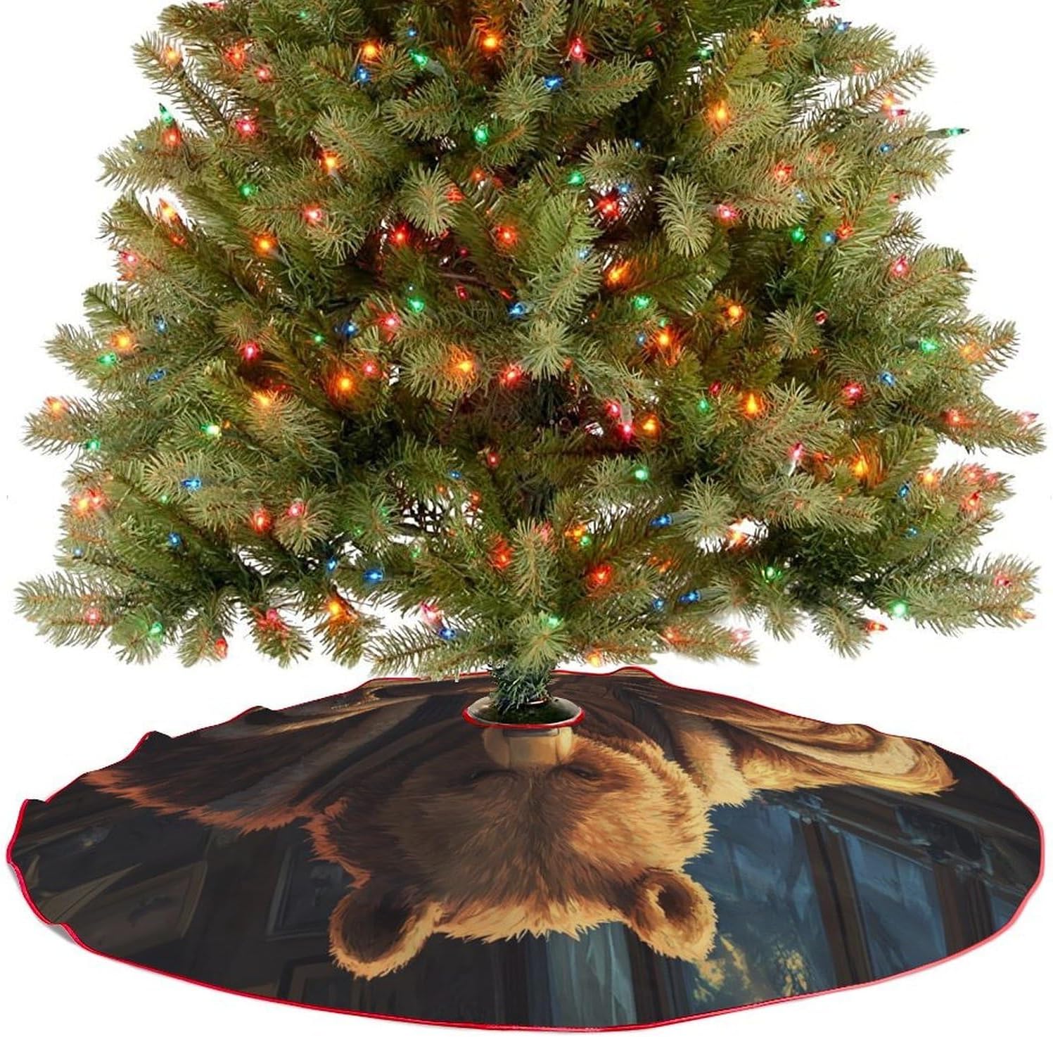 Bear Playing Chess Christmas Tree Skirt Ornaments Christmas Tree Mat for Home Party Holiday Decorations