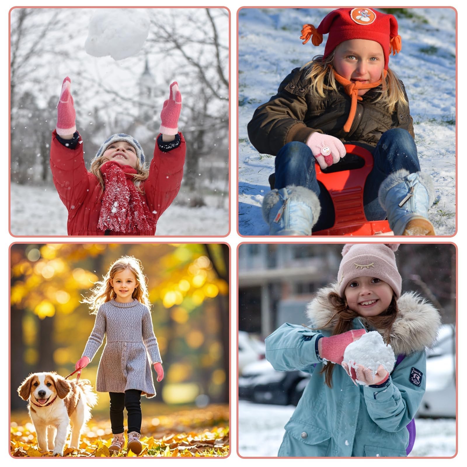 Becellen 2 Pares Lindos Guantes Niñas, Invierno Térmicos Guantes Elásticos Coloridos Mágicos Guantes Dedo Completo Cálido Guantes para Niños Uso Diario