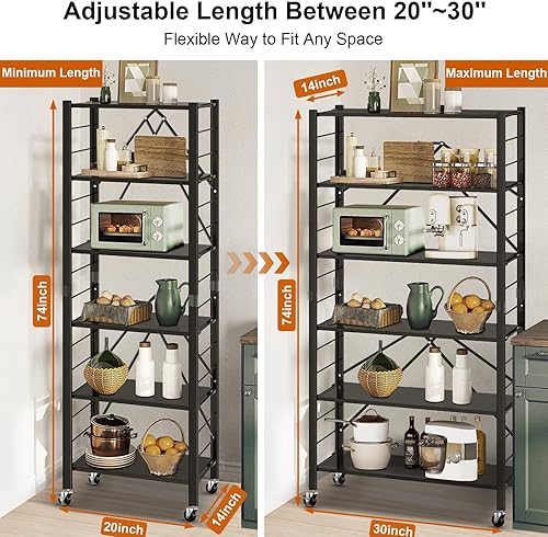 Miniatura 9 de Estantes de almacenamiento plegables de 5 niveles, estantes plegables expandibles con ruedas, intercambiables en 2 unidades de estante, estantes de