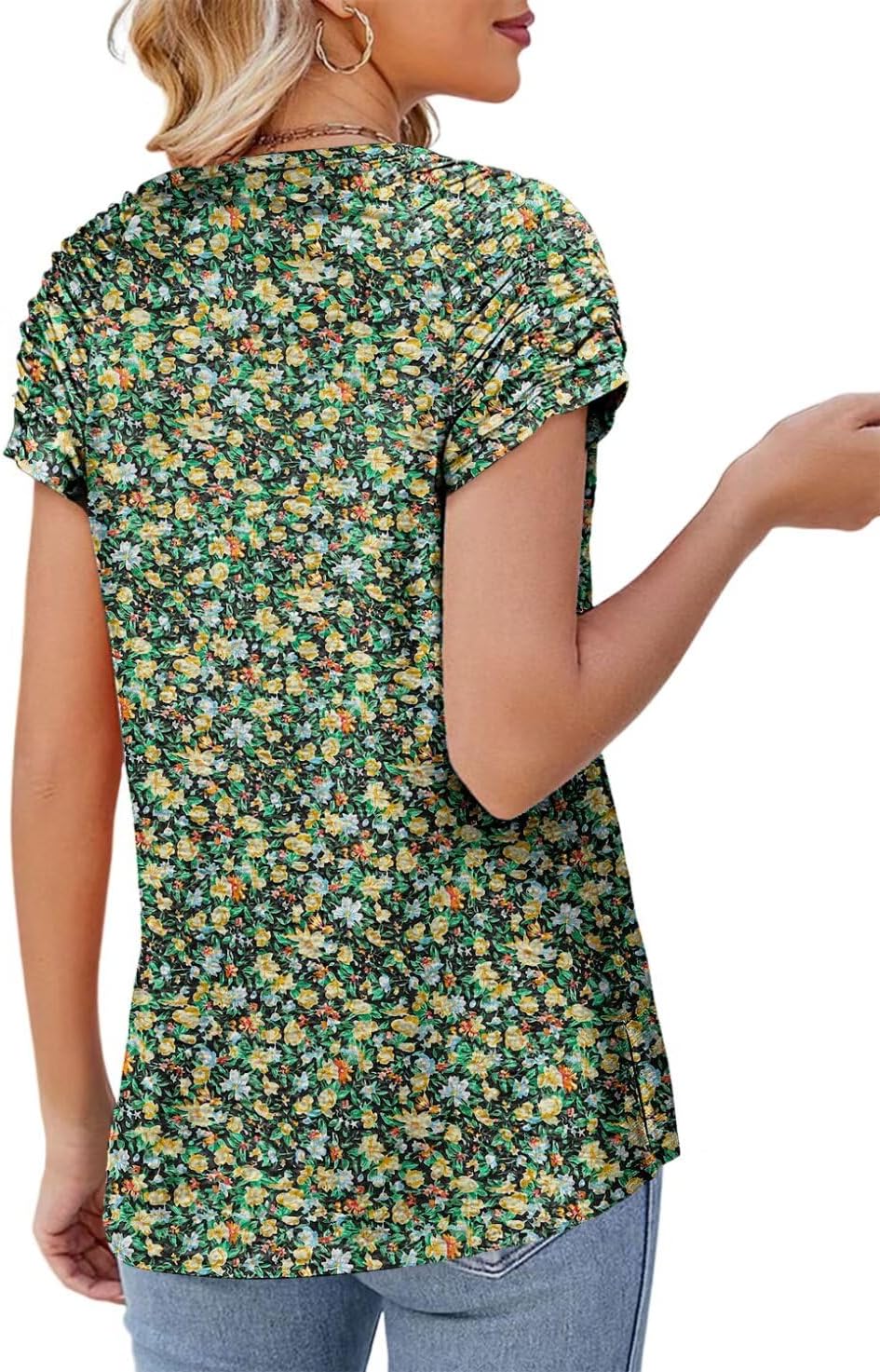 Womens Short Sleeve Tops Casual Solid Color Ladies Summer Shirts Dressy Plus Size T Shirts - Image 5