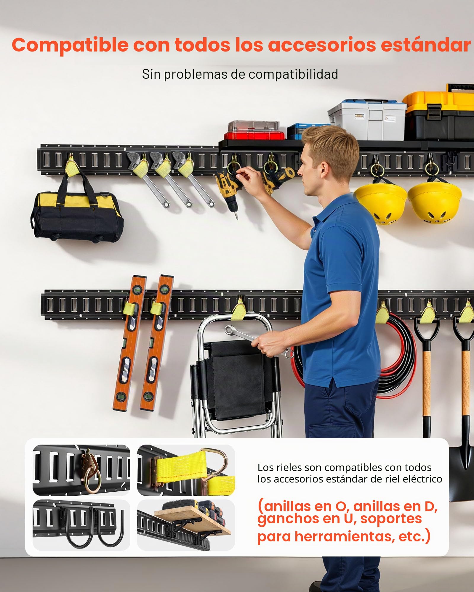 VEVOR Kit de Amarre E-Track, Paquete de 4 Rieles de 2346 mm, Capacidad de Carga de 909 kg, Sistema de Amarre para Furgonetas, Remolques, Garajes y Herramientas de Taller, Correas no Incluidas
