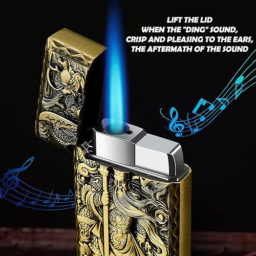 Miniatura 4 de Encendedores de butano fresco, textura vintage, diseño novedoso, recargable y ajustable, encendedor a prueba de viento para hombres (sin gas)