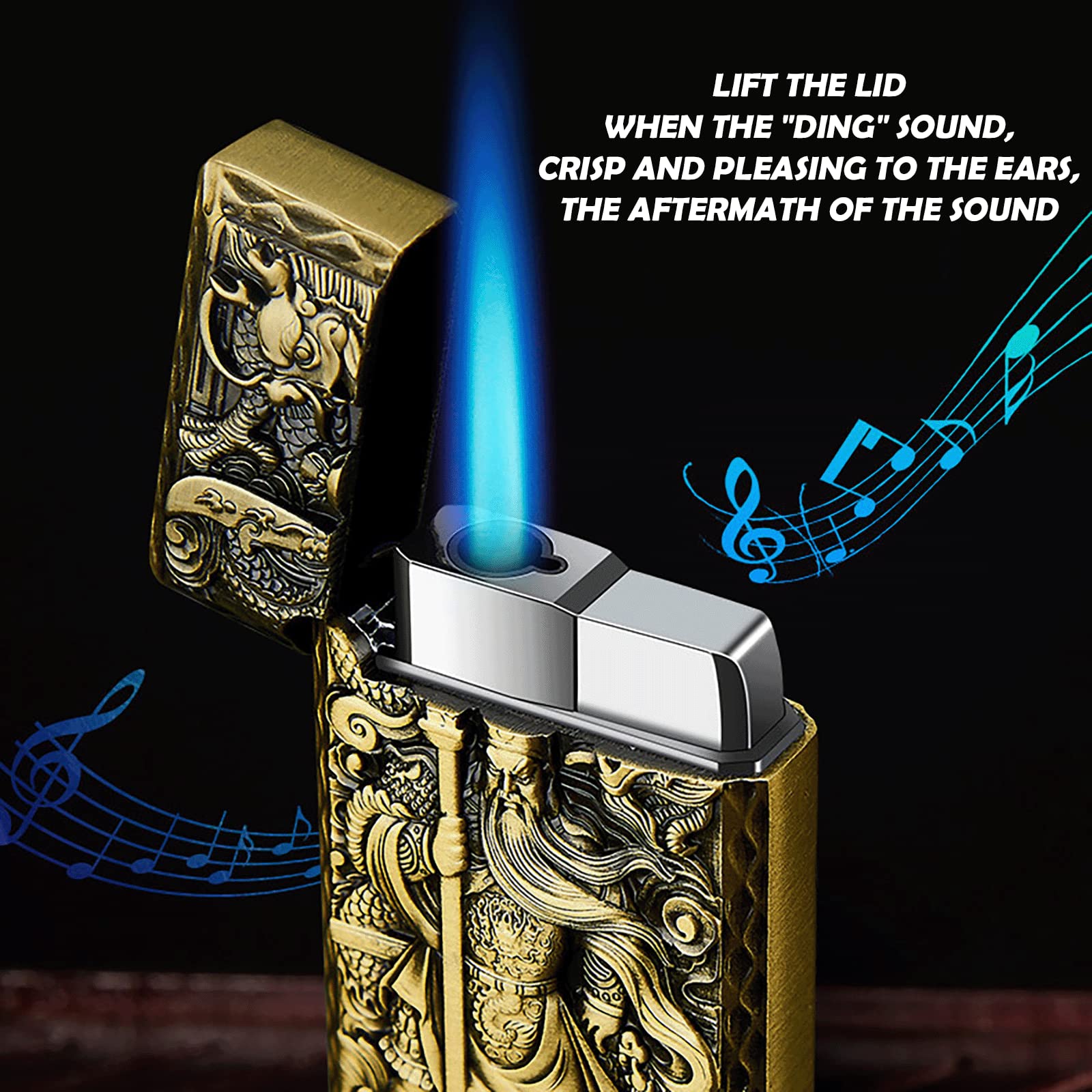Brass Retro Butane Lighter - Adjustable Refillable Jet Flame Windproof Design