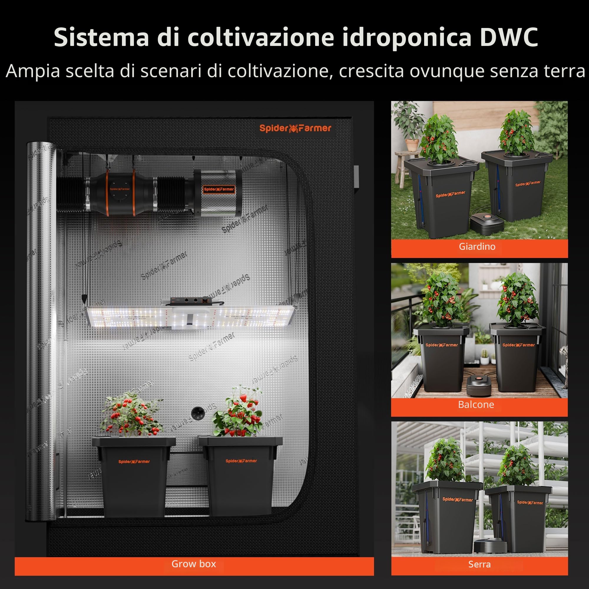 SPIDER FARMER DWC Sistema di Coltivazione idroponica con Coltura ad Acqua Profonda da 27 Litri/7 galloni, Nuovo Design del Coperchio Triangolare, Pompa d'Aria da 8W, 2 Secchi