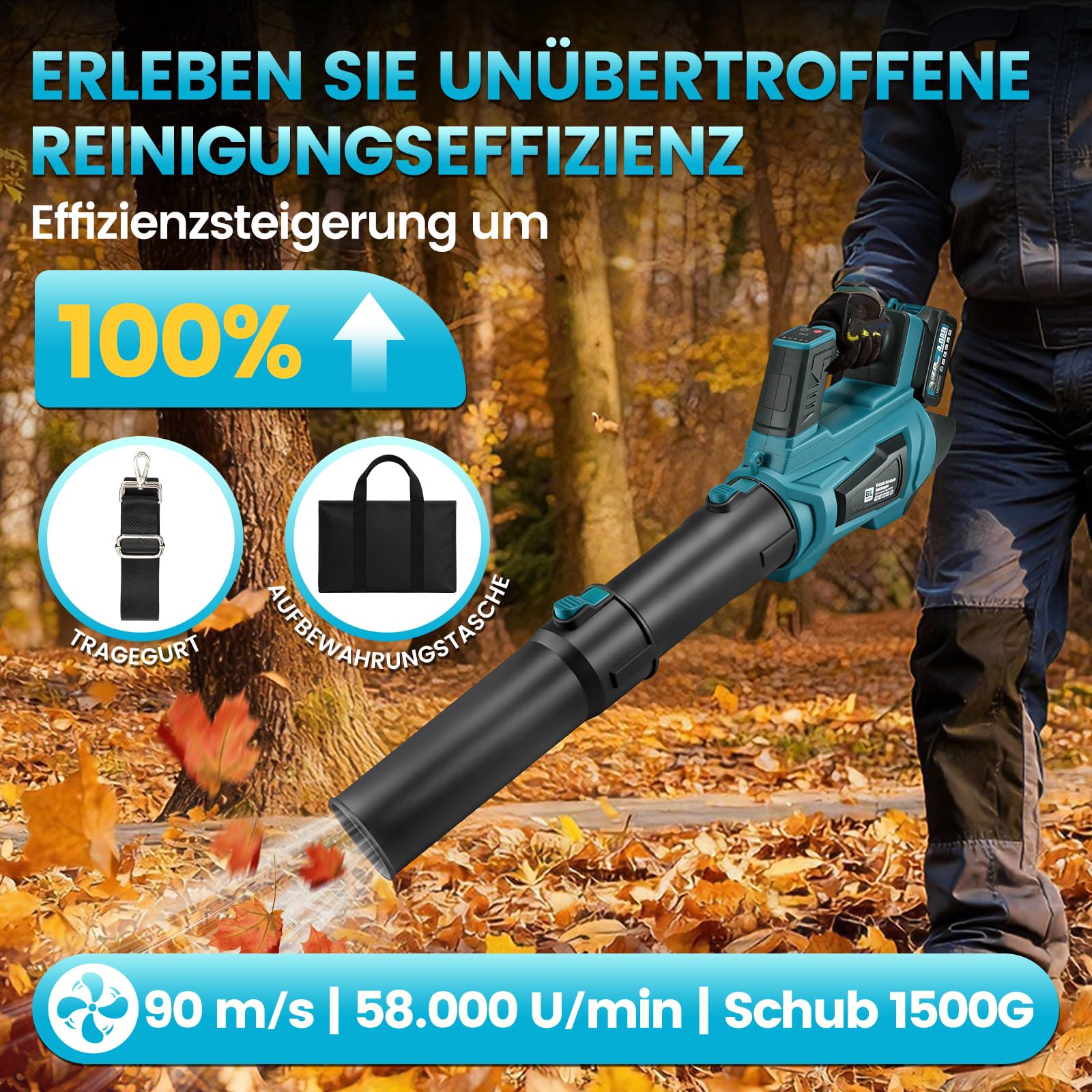 Soplador de hojas eléctrico, 324 km/h, con motor sin escobillas, 5 velocidades + interruptor turbo, 2 baterías de 4,0 Ah, soplador de hojas inalámbrico para jardín, hojas, polvo y nieve