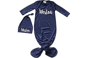 Monogrammed Silky Knotted Baby Gown and Matching Hat