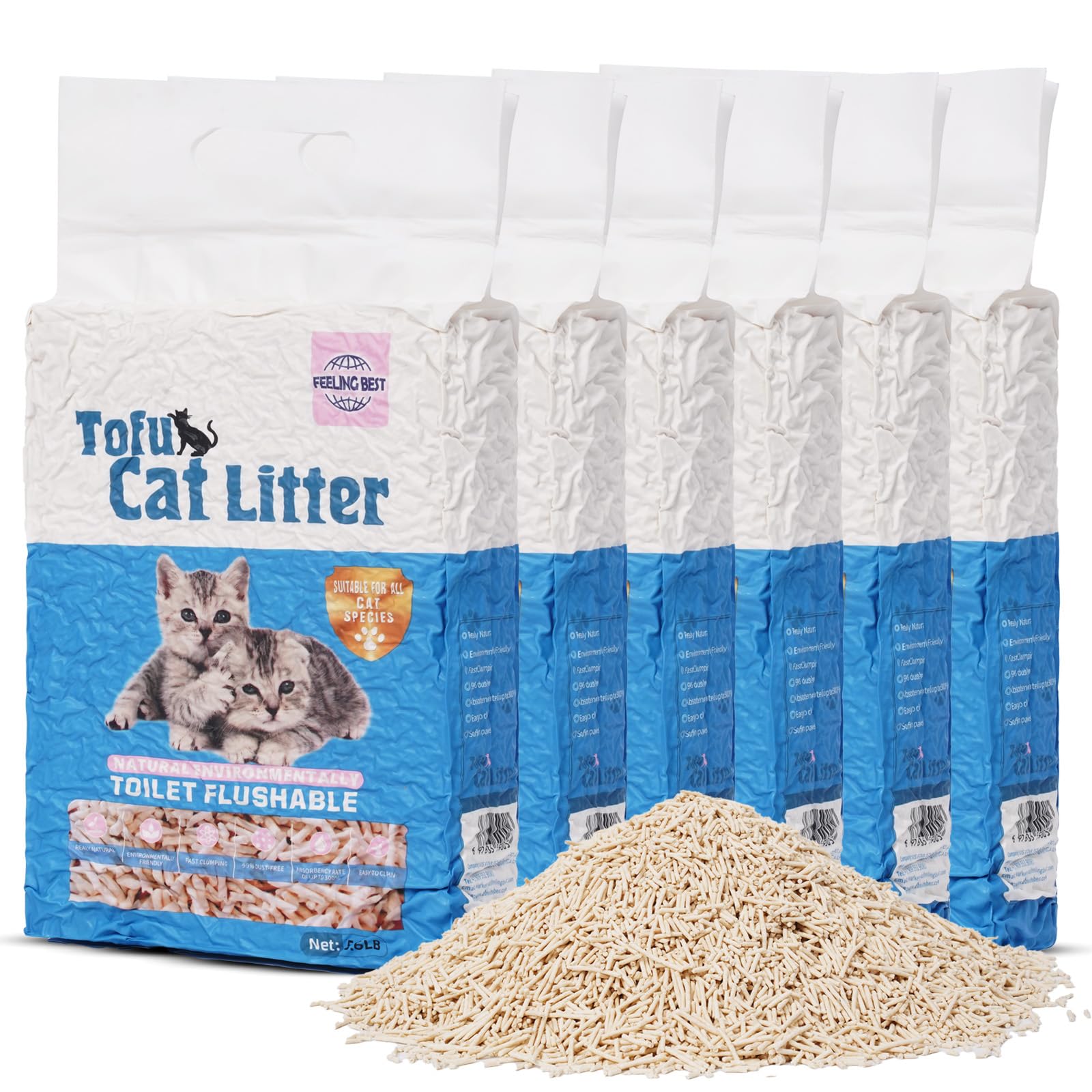 Bulk Tofu lettiera per gatti, veloce agglomerazione bassa, 15,2 kg, 6 | Multi-Cat, 99% senza polvere, controllo naturale degli odori, sacchetto sottovuoto sigillato, fornitura di lunga durata