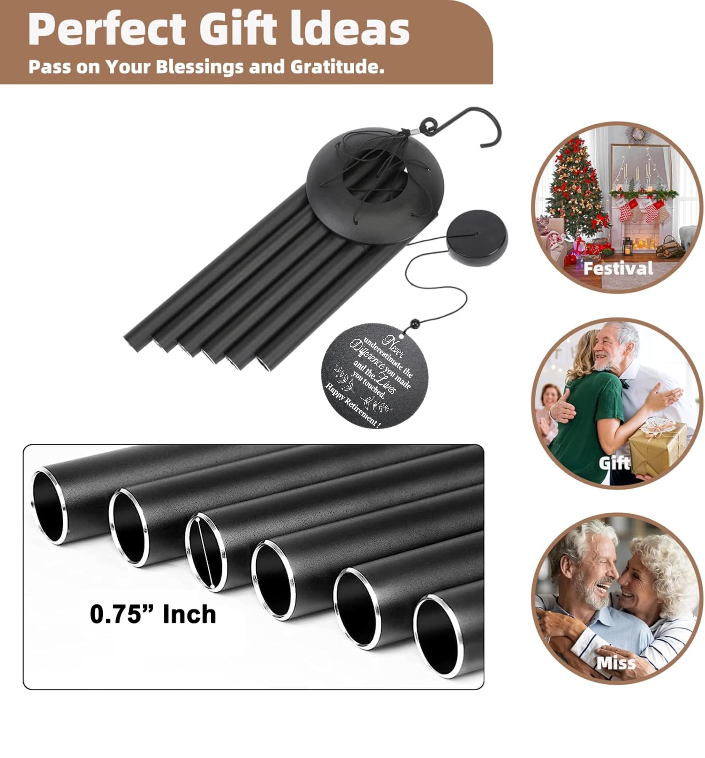 Regalo de jubilación para mujeres y hombres, campanillas de viento de 32 pulgadas, regalos de jubilación, regalos de jubilación feliz para compañeros de trabajo, colegas, jefes, profesores,