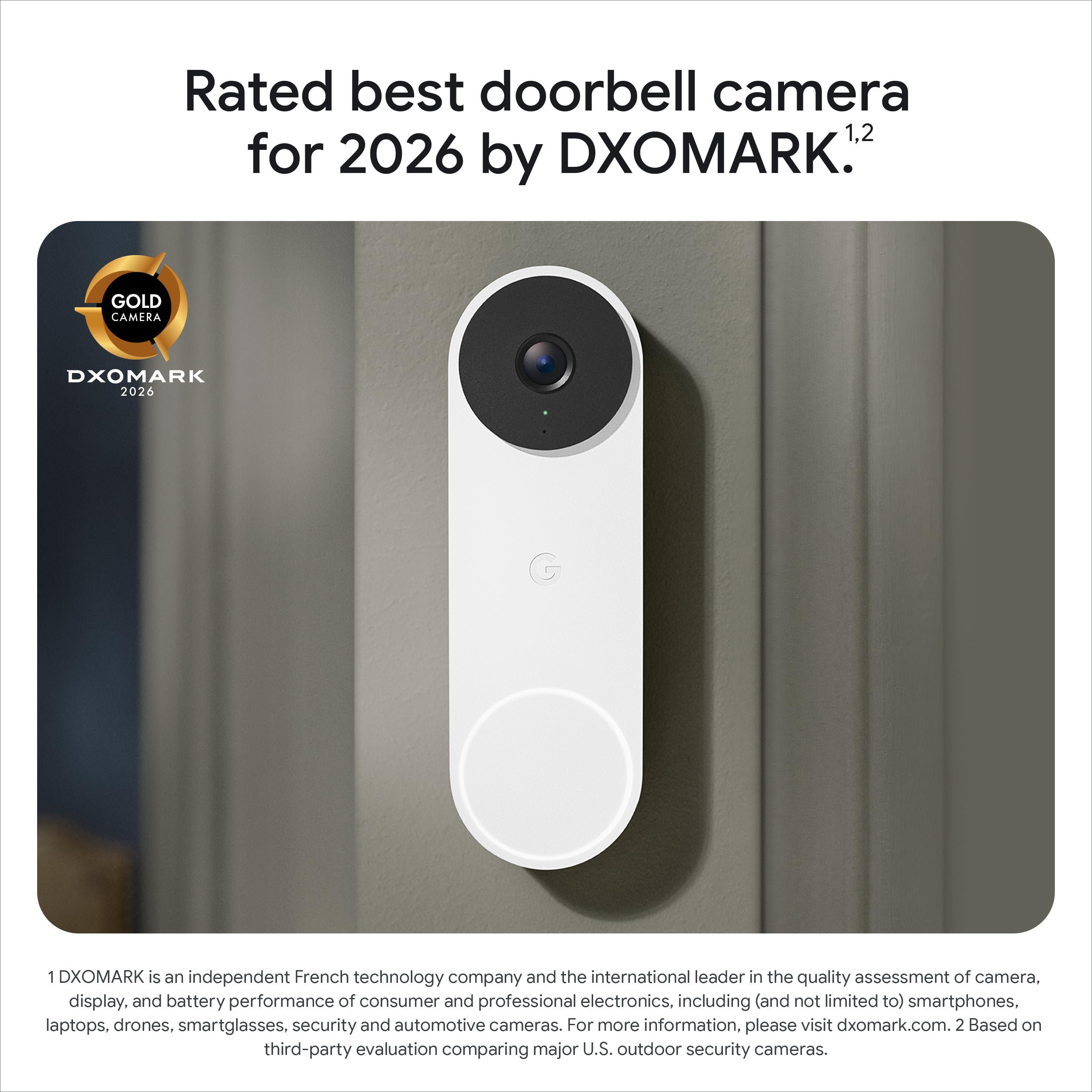Google Nest Doorbell (Wired, 3rd Gen) - 2K Video and Gemini, Live View, Night Vision, 2-Way Audio - Works with Google Home - 2025 Model - Snow