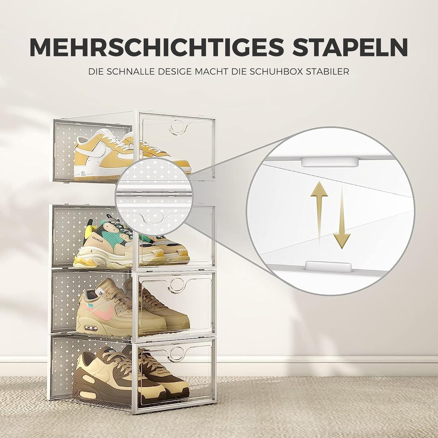 Pinkpum XXL Larger Shoe Storage Boxes Fit Size 14, Clear Plastic Stackable Shoe Organizer 6 Pack Sneaker Storage for Sneakerheads Shoe Containers