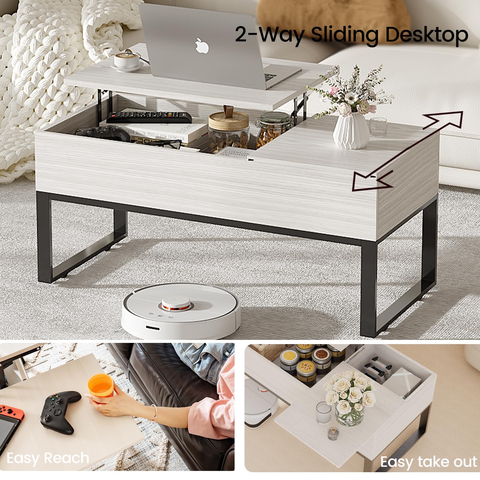 VEELOK Lift Top Coffee Table with Hidden Storage Compartment 2 Drawer ...