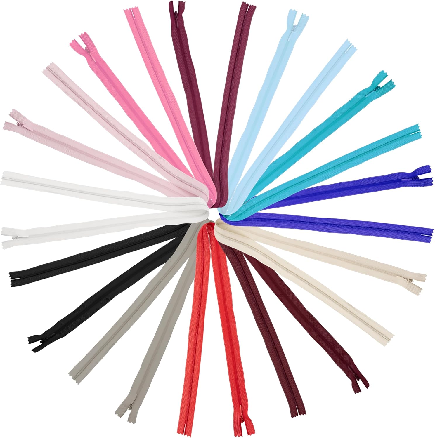 AERZETIX - C77805 - Pack of 12 Spiral Zippers 60 cm N°3 Invisible Non-Separable with Slider - Hook and Loop Closure - in Assorted Colours - Nylon