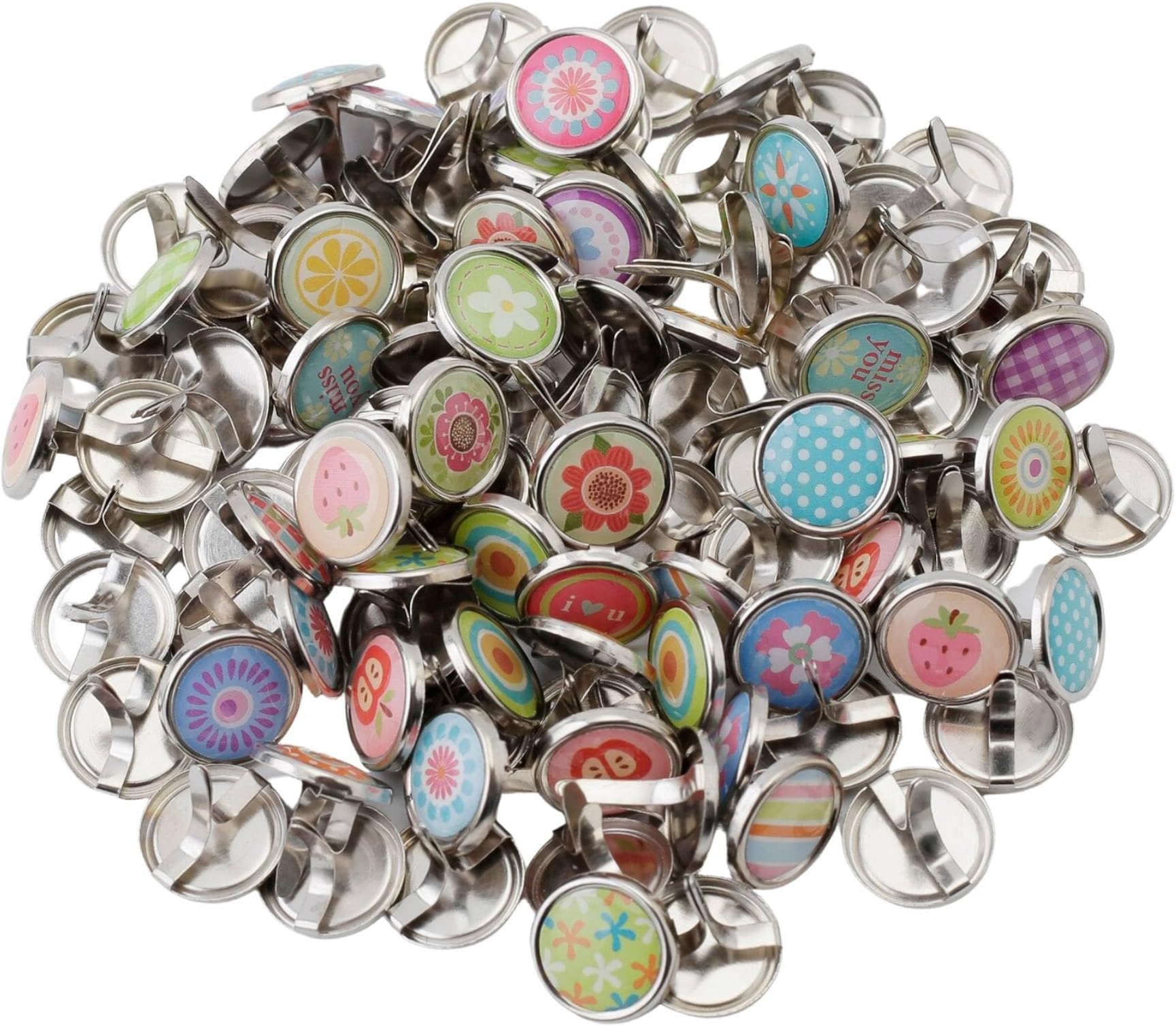 Metal Cute Decorative Brads (12mm), Mixed Mini Small Round Head Brass Paper Fasteners with Split Pins for Scrapbooking, DIY Crafts, Script Projects & More (100PCS)