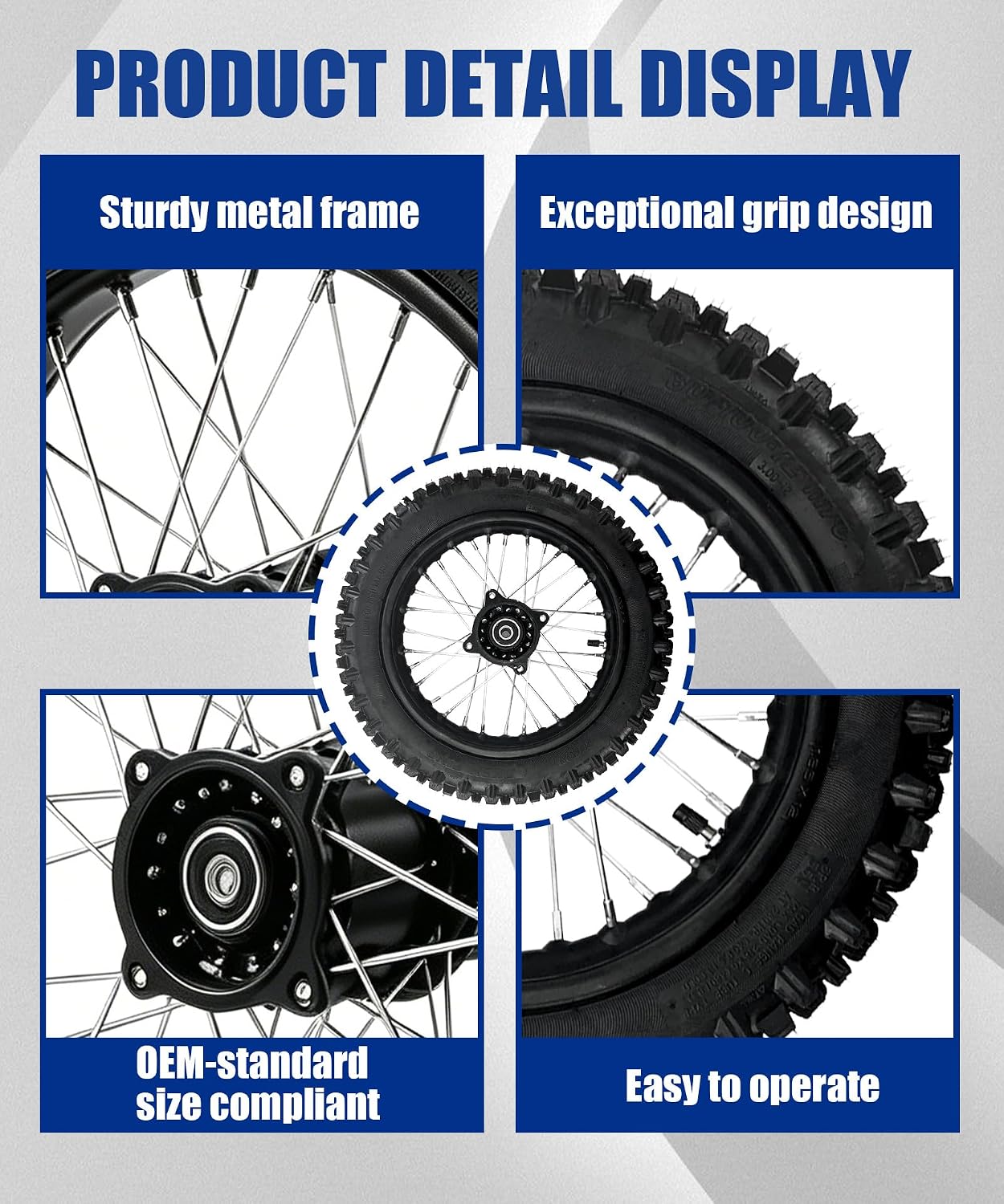 Rear Wheel Kit Rear 80/100-12 Wheel Tire and Rim For Yozma IN10 Dirt Bike | Yozma IN10 Rear Tire Heavy-Duty Electric Dirt Bike, E Bike Wheel, 12" Supermoto Tires, Outdoor Off-Road Driving