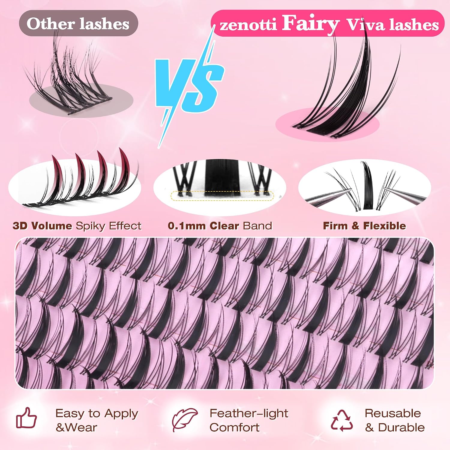 Fairy Lash Clusters Manga Eyelash Clusters Natural Wispy Cluster Eyelash Extensions with Invisible Band Viva Spiky Individual Lashes DIY Salon Look Lash Extension at Home by zenotti (144pcs 8-18mm) image 4