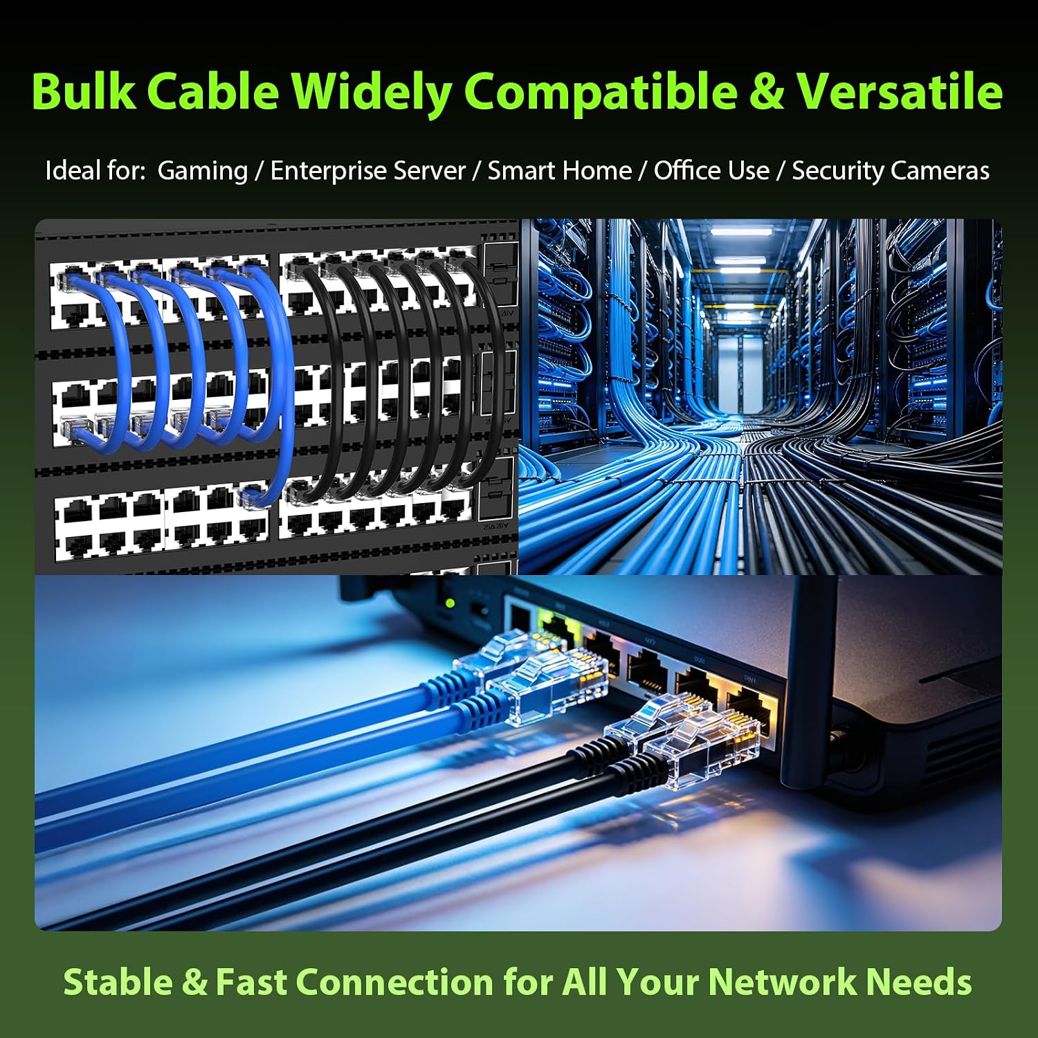 Cat 6 Bulk Ethernet Cable 300 ft, 23AWG Solid Bare Copper, High Speed Cat6 Network LAN Cable with RJ45 Connector, 550MHz 10Gbps, PoE+, UTP, Compatible with Router, Modem, Gaming, PC, Black