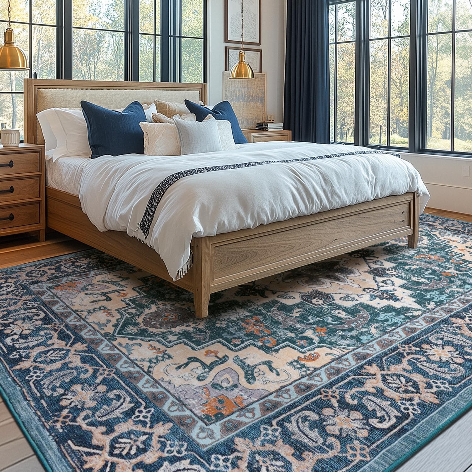  Washable Area Rug 5x7 Living Room, Super-Soft Bedroom Rugs Green thumbnail