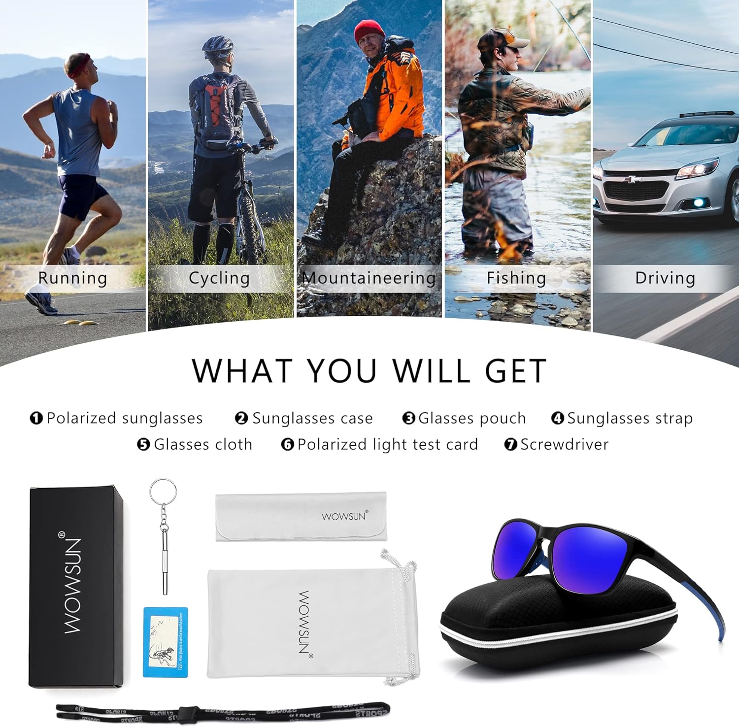 Miniatura 7 de WOWSUN Mens Polarized Sunglasses UV 400 Protection Sports Driving Cycling Running Sun Glasses for Men