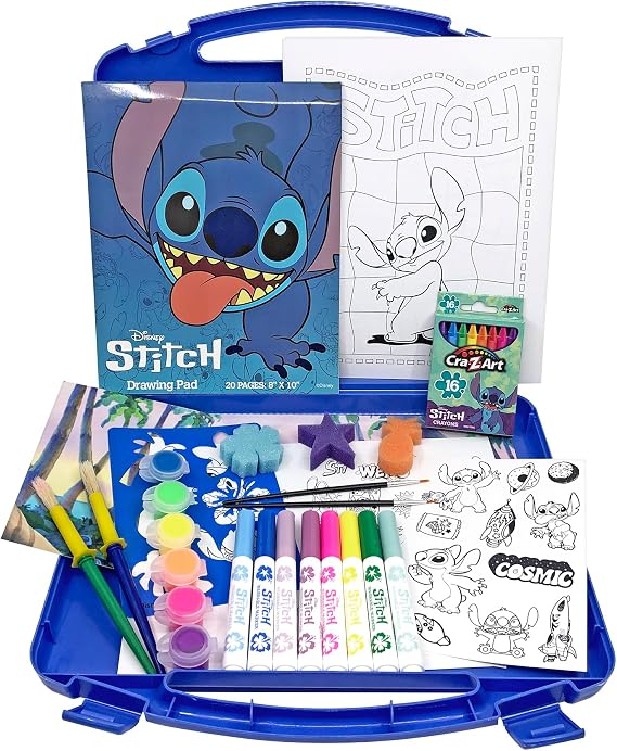 Disney Stitch Kids Ultimate Creative Activity Arts & Crafts Case, 70+ Pieces for Creative Fun with Fan Favorite Stitch, Boys Girls Gift