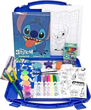 Disney Stitch Kids Ultimate Creative Activity Arts & Crafts Case, 70+ Pieces for Creative Fun with Fan Favorite Stitch, Boys Girls Gift