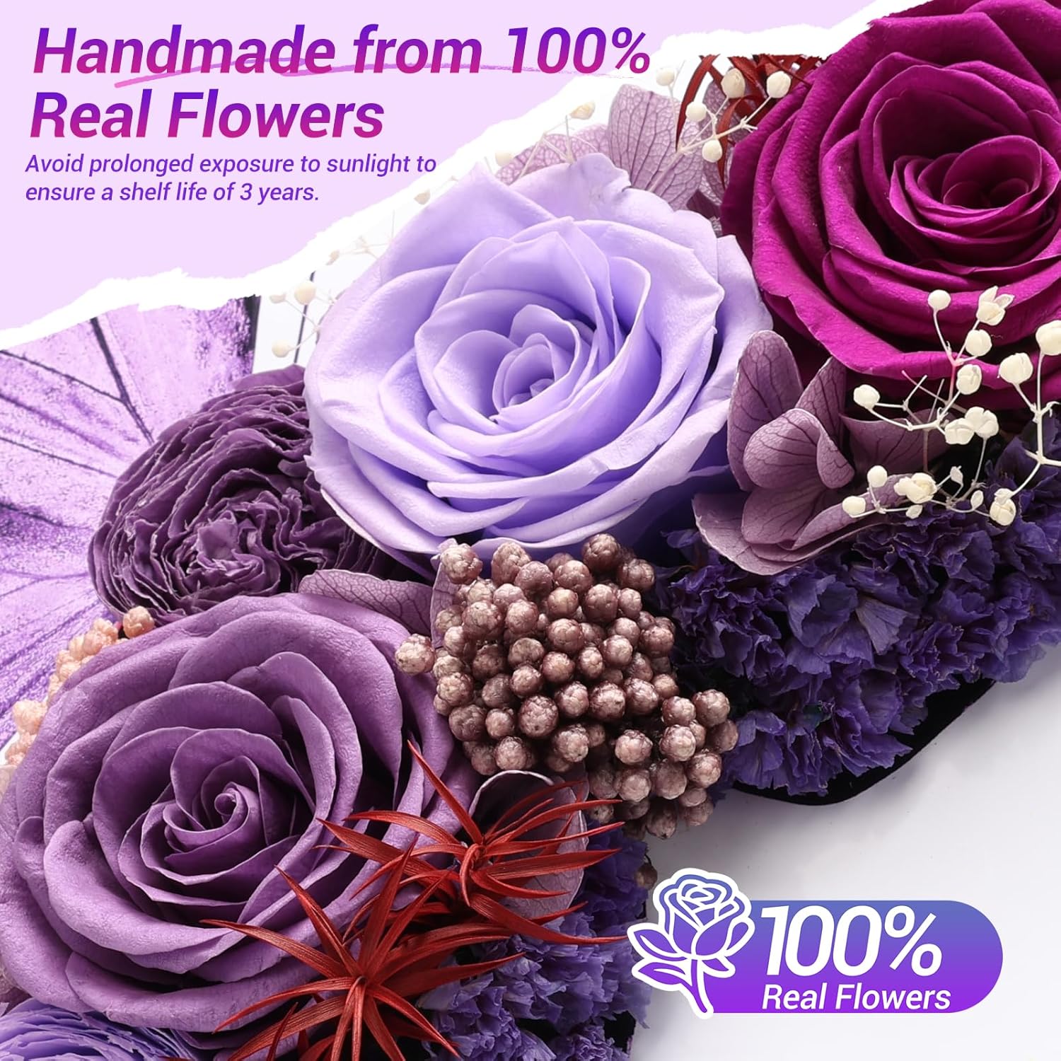 Butterfly Gifts for Women Mom Preserved Rose Flower Handmade Eternal Roses Picture Frame Decor Christmas Birthday Anniversary for Her Wife Girlfriend Framed 3D Textured Wall Tabletop Decoration