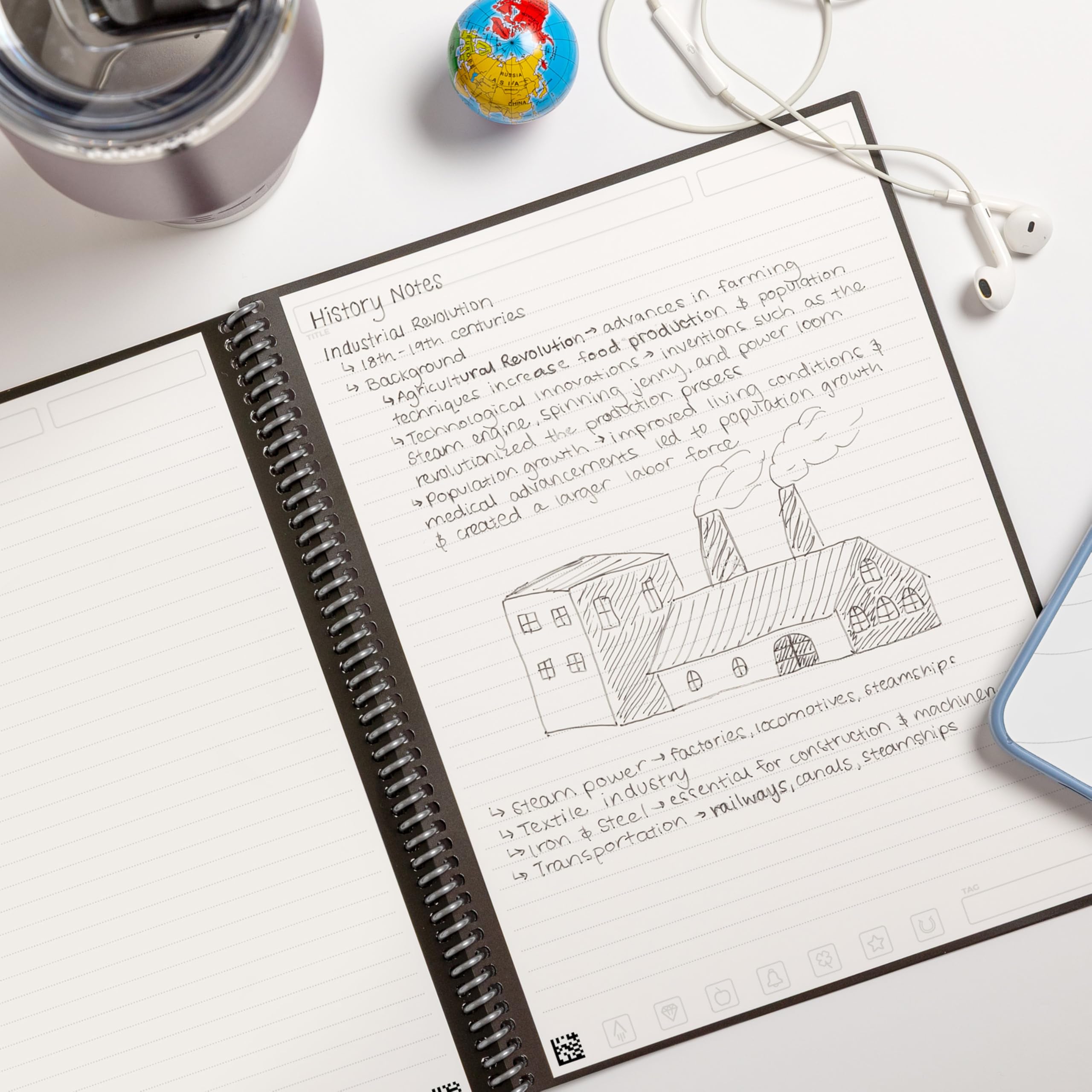 Rocketbook Core Cuaderno Espiral Reutilizable, Tamaño A4 21 cm x 29,7 cm, Negro - Páginas de Rayas, Conexión a App, Borrable, Tapa Duradera, para el Colegio, el Trabajo y los Proyectos Creativos
