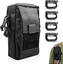 Mobile Phone Bum Bag with 4 Molle Carabiners Large Capacity for Cycling Hiking Camping (Black)