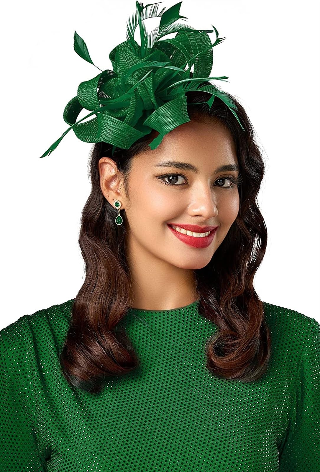 ISEEKLIKE Nuevos tocados de flores for fiesta de té, diadema Kentucky, sombrero Derby, cinta de plumas for cóctel de boda, tocados for mujer(Color:Green)