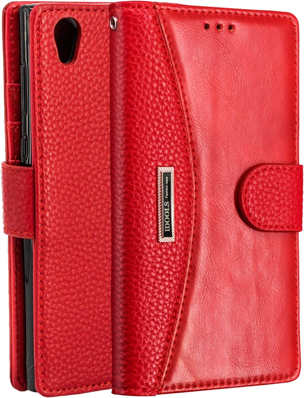 IDOOLS Phone Cases,Sony Xperia L1 Folding Flip Phone Case with Bank Card Slots and Mobile Phone Kickstand,for Sony Xperia L1 - Red