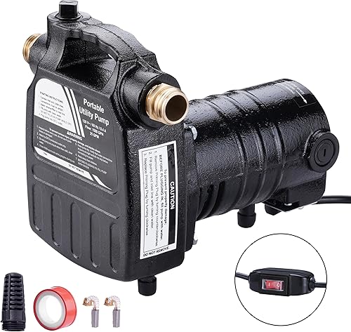 Miniatura 12 de DC 12-Volt 1/10HP 330GPH, alimentada por batería, mini bomba de agua de transferencia de sumidero eléctrico portátil con kit de manguera de agua