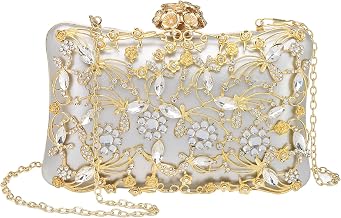 DTGN Evening Bags Clutch Purses for Women Formal, Purse Crossbody Handbag Rhinestone Shoulder Bag with Chain Sparkly for Wedding Bridal Guest Party Silver