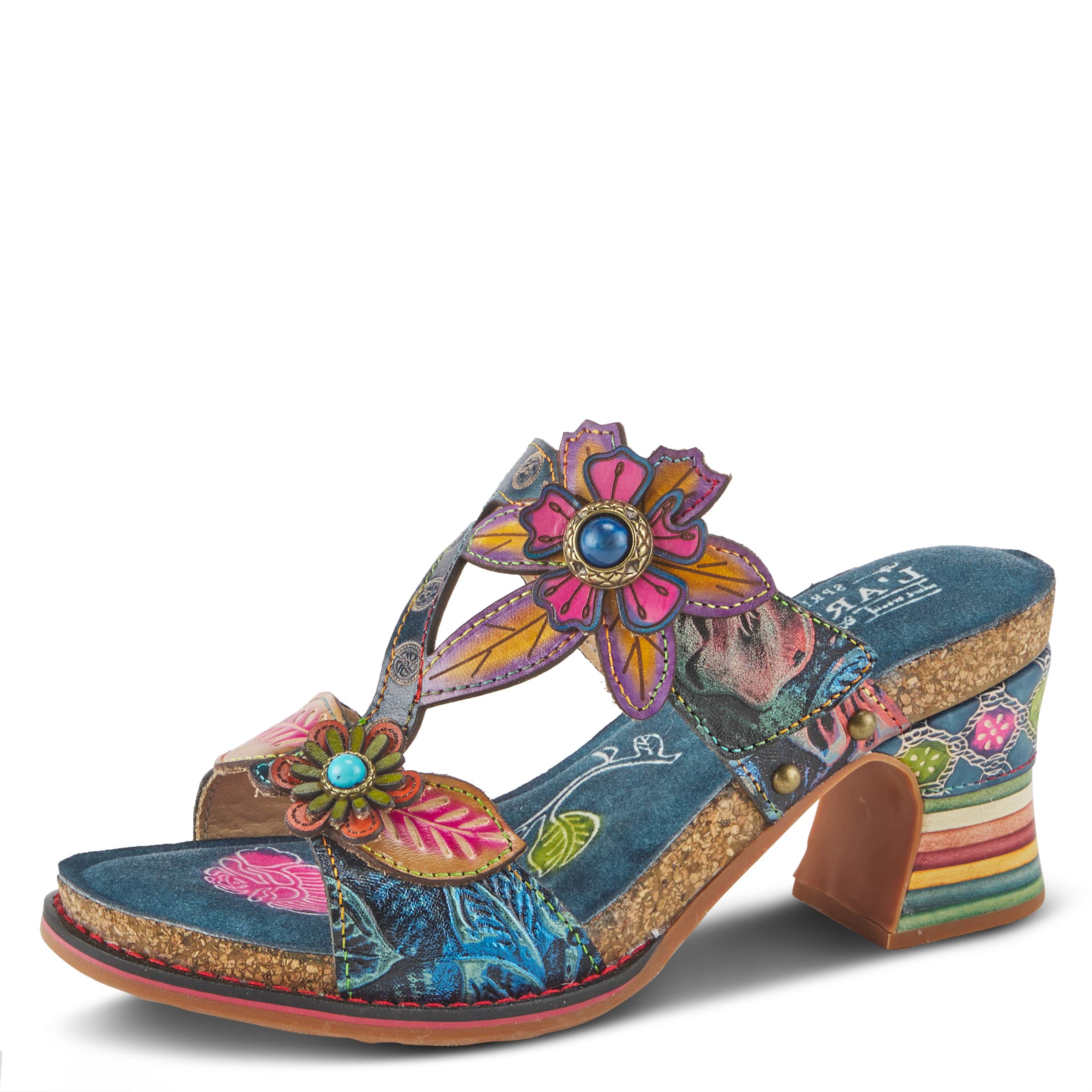 Spring Step L'Artiste Rossie Hand-Painted Leather Sandals – Women’s Slip-On Platform Sandal with Hook & Loop Closure, Colorful Heel, Adjustable Strap