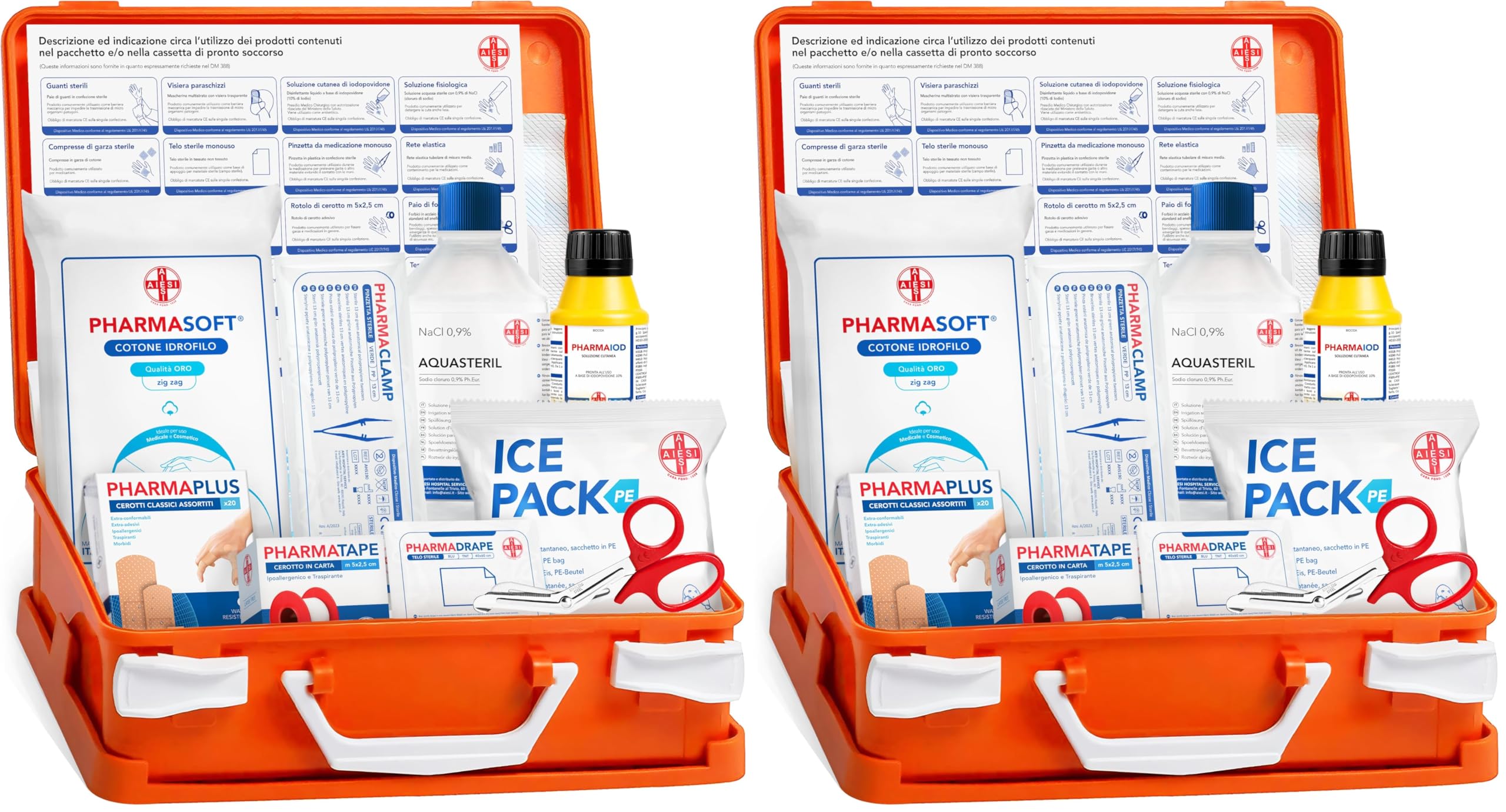 AIESI® Cassetta medica di pronto soccorso con ALLEGATO 2 per aziende meno 3 dipendenti, Conforme DM388/DL81, Made in Italy (Confezione da 2)