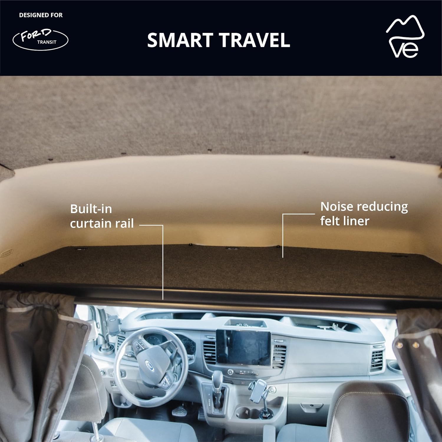 VanEssential Headliner Shelf - Ford Transit Van High Roof - Without Cab Grab Handle