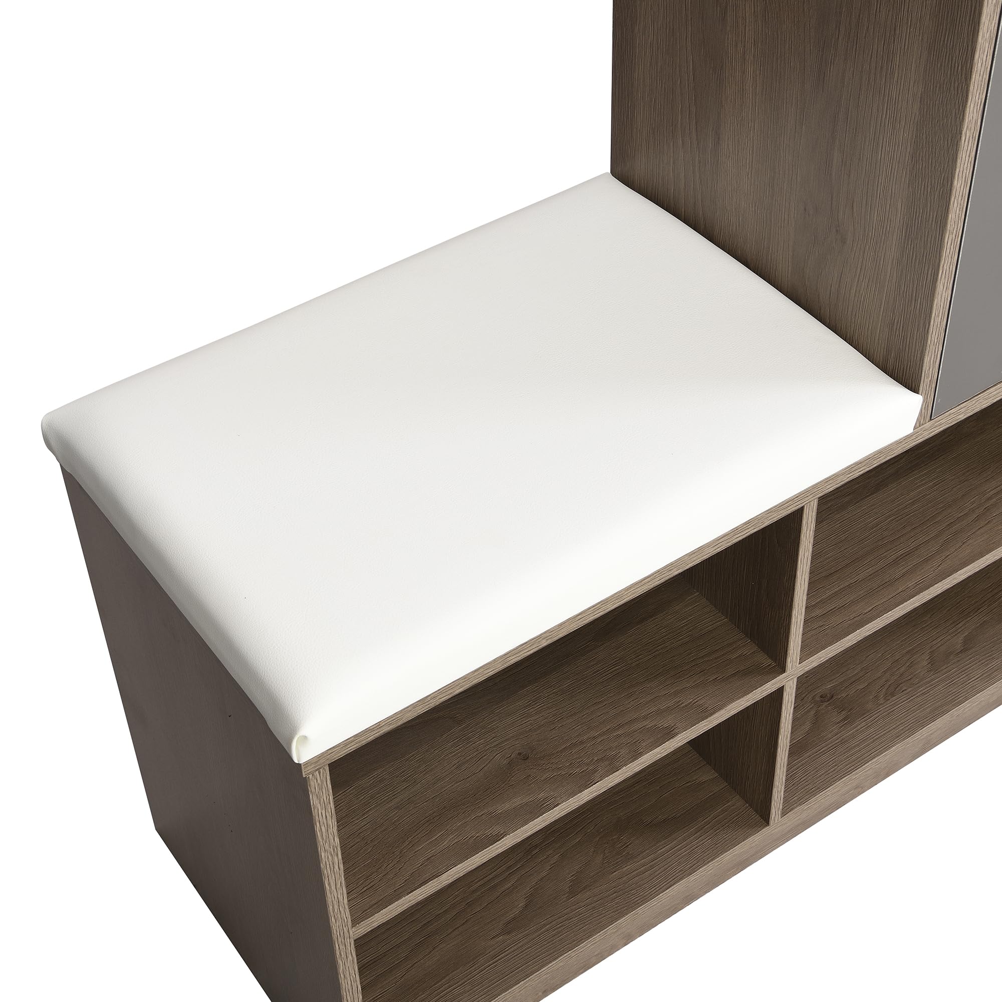 Zapatero Con Asiento - 140x35x110 Cm, Estantes Ajustables, Color Blanco Y Madera