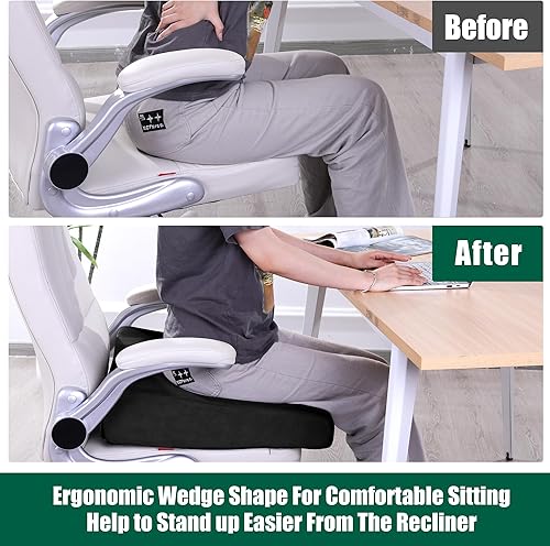 Miniatura 3 de HOMBYS Cojín de asiento reclinable de cuña para silla sentada larga, cojín para ancianos que se levanten, 5 pulgadas de grosor de 20 x 20 pulgadas,