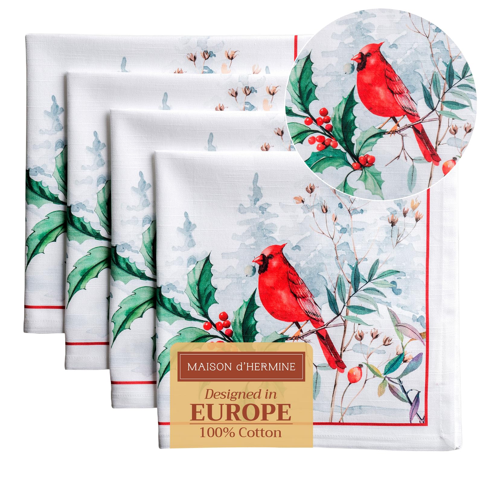 Maison D' Hermine Morzine Cloth Napkins Set Of 4 100% Cotton For Christmas Decorations Everyday Reusable Square Autumn Napkins Cloth Washable Dinner Party Wedding (, 45 Cm X 45 Cm)