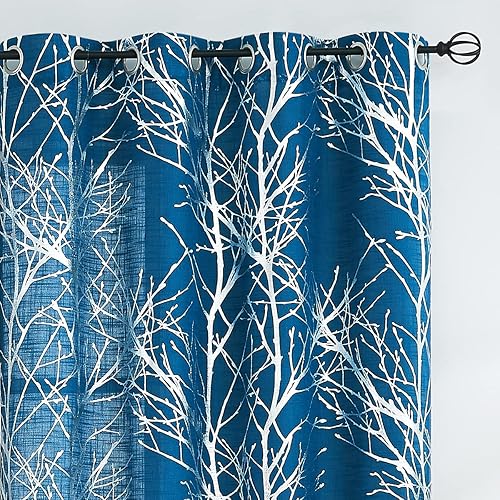 Miniatura 1 de FMFUNCTEX Cortinas traslúcidas con ramas plateadas para sala de estar, 96 pulgadas de largo, paneles de cortina de árbol con estampado metálico con